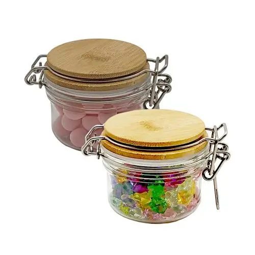 Bouteilles en verre miniatures, 2 x Bouteilles PET de 100ml, Bouteilles hexagonales claires avec couvercles en bambou (idéales pour miel, cosmétiques, etc.) Bouteilles en verre miniatures, 2 x Bouteilles PET de 100ml, Bouteilles hexagonales claires avec couvercles en bambou (idéales pour miel, cosmétiques, etc.)