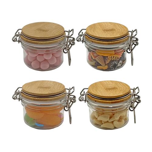 100ml Premium Food Grade Clear PET Jars with Bamboo Silicone Sealed Lid (4 Pack) + Labels