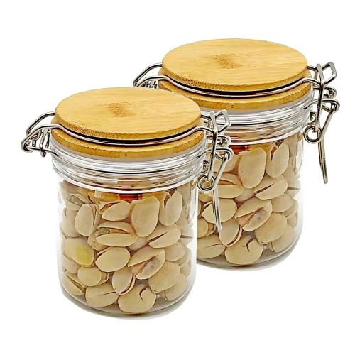 (2 Pack) 250ml Clear PET Jar with Bamboo wooden Cap,plastic Pet Jar Replacement