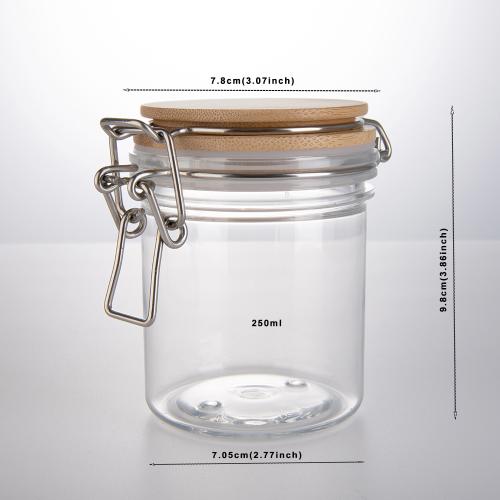 (2 Pack) 250ml Clear PET Jar with Bamboo wooden Cap,plastic Pet Jar Replacement (2 Pack) 250ml Clear PET Jar with Bamboo wooden Cap,plastic Pet Jar Replacement