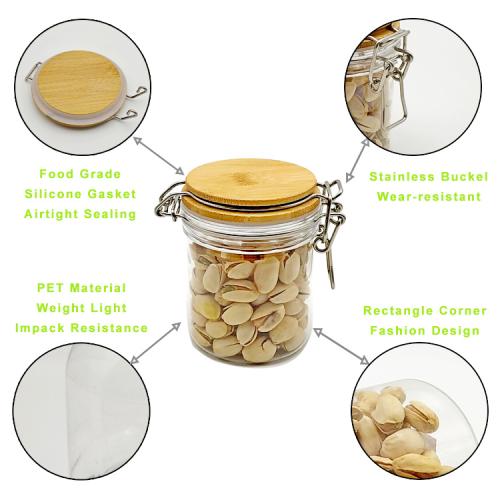 (2 Pack) 250ml Clear PET Jar with Bamboo wooden Cap,plastic Pet Jar Replacement (2 Pack) 250ml Clear PET Jar with Bamboo wooden Cap,plastic Pet Jar Replacement