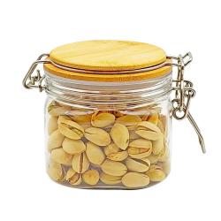 400ml 1pcs square airtight storage Canister with Bamboo Lid and Silicone Sealed Ring, Airtight Storage Cookie Candy Spice Nuts Cereal