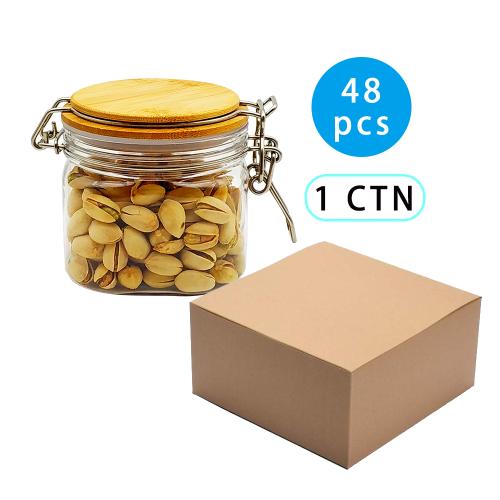 48pcs 400ml square airtight storage Canister with Bamboo Lid and Silicone Sealed Ring, Airtight Storage Cookie Candy Spice Nuts Cereal