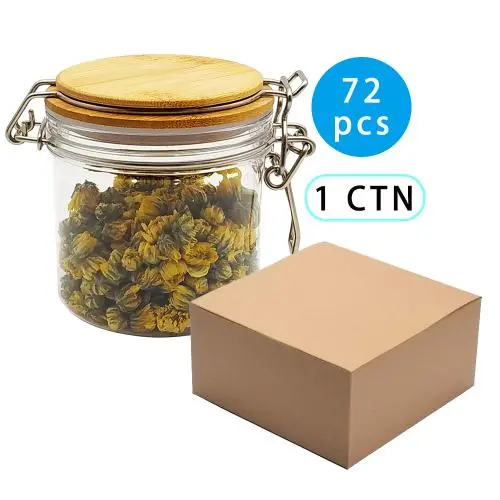 72pcs PET Jars 450ml Round Bamboo Lid Plastic Jar Clear Spice Jars Sealed Canister Food Storage Container for Loose Tea Coffee Bean Sugar Salt 72pcs PET Jars 450ml Round Bamboo Lid Plastic Jar Clear Spice Jars Sealed Canister Food Storage Container for Loose Tea Coffee Bean Sugar Salt