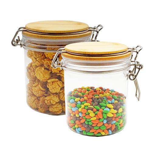 Creative Round Transparent Sealed Can Kitchen Condiment PET Jar Cereals Tea Food Honey Storage Bottle Tea Container Can Reused,500Ml 2pcs