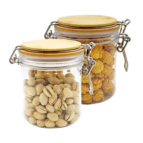 Bouteilles en PET 500ml 2pcs avec Couvercle en Bambou, Mini Canister à Café, Sucre, Thé, Céréales, Réservoir de Stockage Scellé, 10x10cm (750ml) Bouteilles en PET 500ml 2pcs avec Couvercle en Bambou, Mini Canister à Café, Sucre, Thé, Céréales, Réservoir de Stockage Scellé, 10x10cm (750ml)