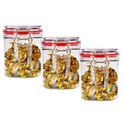 Wholesale japanese food grade pet plastic 500ml 3pcs round food storage cookie jar container set with lid for honey,pet plastic honey jars