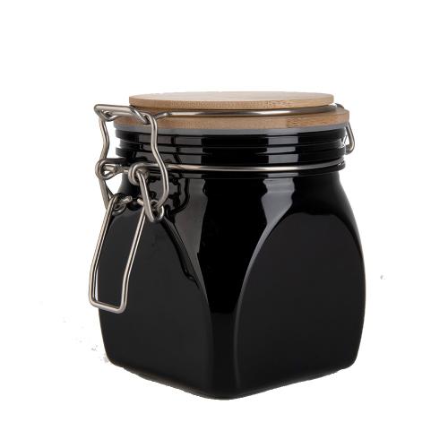 Kitchen Food Storage Jar Airtight Food Storage Jar, 500ml Creative Black Plastic Pet Jar Replacement Storage Tank Sealed Jars with Bamboo Lid