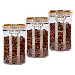 Home goods sealed 750ml 3pcs  round coffee bean candy plastic pet jar coffee canister replacement with wooden lid 