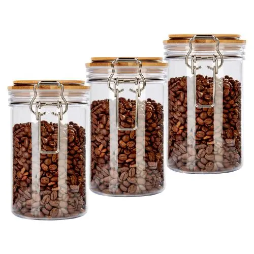Récipients d'épices ronds de 750ml, 3 pièces, en plastique pour confiture de café ou bonbons, avec couvercle en bois – Récipient d’épices de remplacement. Récipients d'épices ronds de 750ml, 3 pièces, en plastique pour confiture de café ou bonbons, avec couvercle en bois – Récipient d’épices de remplacement.
