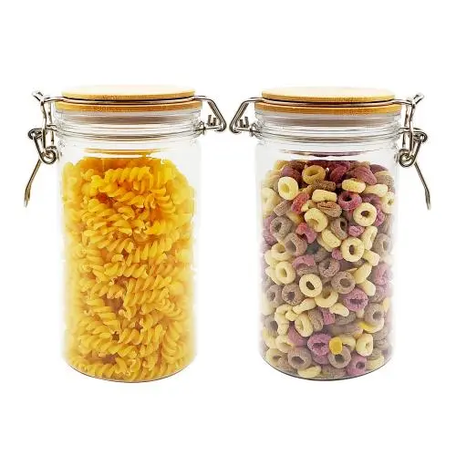 1000 ml 2er Set Aufbewahrung mit Bambusbehälter Deckel Spülmittel Tank Behälter Küchen Lebensmittel Flasche Kaffee Tee Caddy, L Versiegelter Behälter