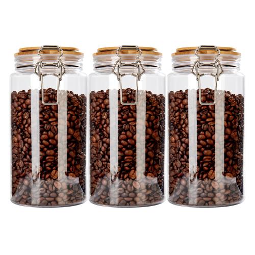 Empty 1500ml 3 packs Coffee Food Container PP Plastic Jar with Bamboo cap Airtight Lid