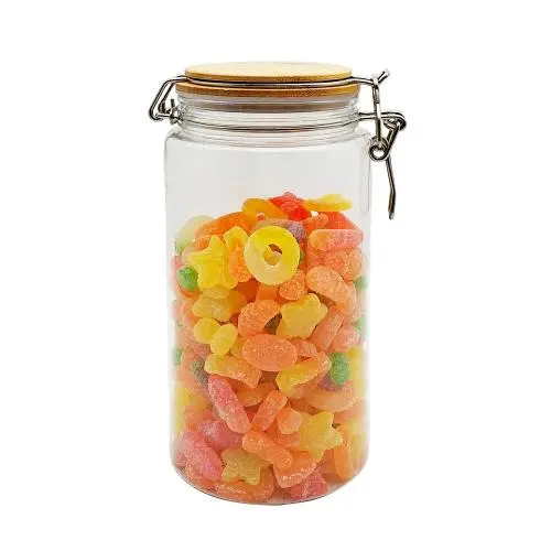 Bouteilles de Rangement en Plastique Étanches pour Animaux de Compagnie, Conteneurs de Cuisine en Plastique avec Couvercle en Bambou Bouteilles de Rangement en Plastique Étanches pour Animaux de Compagnie, Conteneurs de Cuisine en Plastique avec Couvercle en Bambou