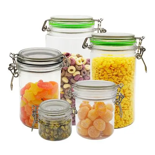 5 sizes promotional cheap plastic pet kitchen canister set tea tin airtight lid container jar 5 sizes promotional cheap plastic pet kitchen canister set tea tin airtight lid container jar