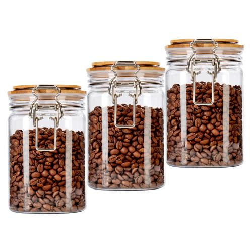 800ml 3pcs Square Kitchen Sugar Coffee Tea Food Canister Plastic Pet Storage Jar Replacement and Bottles set With Bamboo lids