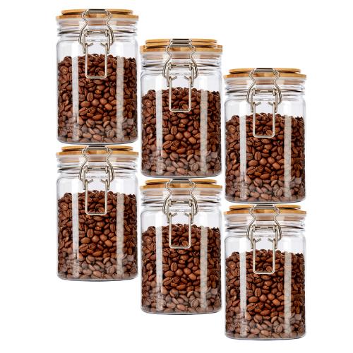 6 Piece Kitchen Tools Clear Transparent Stainless Steel Food Storage Airtight Lid Canister Tea & Coffee Canister Jar