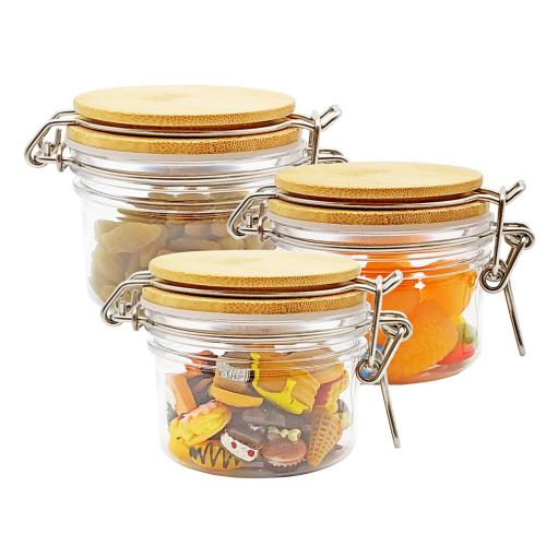 Storage Jar Factory directly supplied PET Jar Set with Color Lids and Stainless Steel Stand Canister Set PET Container Set PET Jars for Candies Chocolate Almonds 3pcs