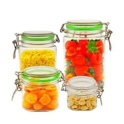 Square Shape Canister Plastic Jar Sets With Plastic Lid for Kitchen and Home Organization 4pcs