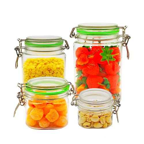 Square Shape Canister Plastic Jar Sets With Plastic Lid for Kitchen and Home Organization 4pcs
