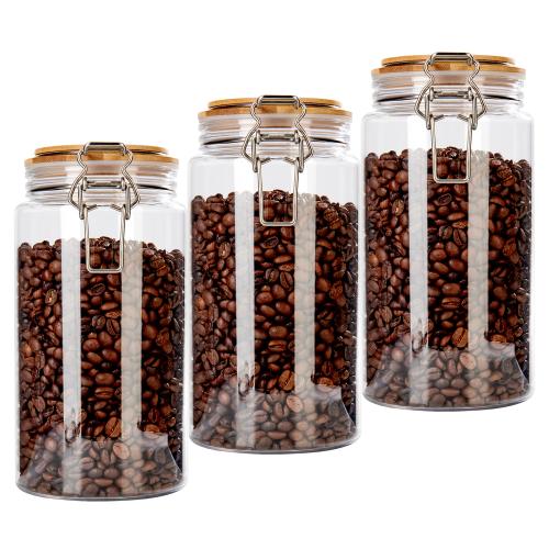 1550ml Kitchen Canister Set - 3-Piece Coffee Plastic Pet Jar Replacement, Sugar, and Tea Storage Container Jars with Bamboo Lids 