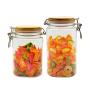 Eco-friendly Square cookie candy honey food plastic pet storage jar with airtight Bamboo lid Stainless locker 2pcs