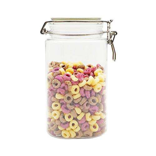 Large Home Good Container Cap Food Big 1500ml Plastic Pet Square Stash Jar with airtight lid