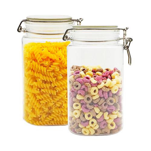 1550ml 2pcs Clear Food Grade Plastic Pet Food Storage Jar Canister Container replacement with Airtight Locking Clamp Lid 