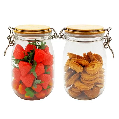 1150ml 2pcs Honey Candy Cookie Food Storage Plastic Pet Jar With Airtight Bamboo Lid