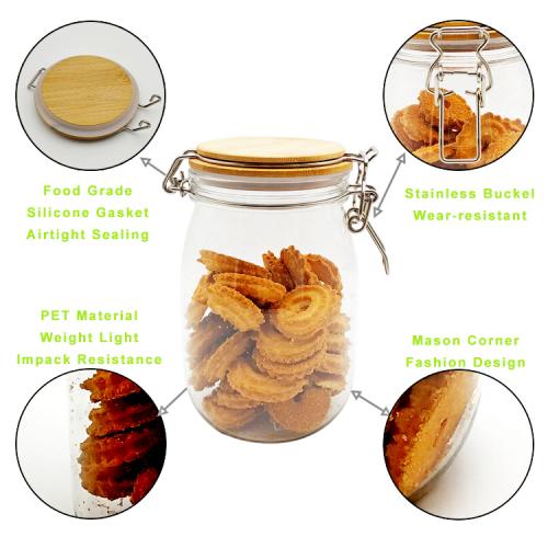 1200Ml PET Jar Kitchen Food Bulk Bamboo Containers Set For Spices Dried Fruit Storage Can Salad Bowl Box bamboo lid 1200Ml PET Jar Kitchen Food Bulk Bamboo Containers Set For Spices Dried Fruit Storage Can Salad Bowl Box bamboo lid