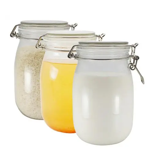 BPA-freier Metall-Click-Deckel Kunststoff Tiernahrungsbehälter Ersatz, Lebensmittelgrad Luftdichter Mason Jar 1150ml 3er Pack