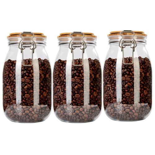 3 Stück 1650 ml 58 oz Breite Kehlöffnung Großhandel Lebensmittelechte Mason Plastikballgläser mit Bambus Holz Deckeln