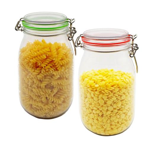 2 Pack - 1650ml PET Jar Wide Mouth with Airtight Foam Lined Plastic Lid - Safe Mason Jar for Fermenting Kombucha Kefir - Pickling, Storing and Canning