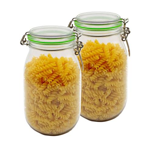 2 Pack - 1650ml Mason Jar - PET Jar Wide Mouth with Airtight Foam Lined Plastic Lid - Safe Mason Jar Food Jar for Fermenting Kombucha Kefir - Pickling, Storing and Canning - By Kitchentoolz