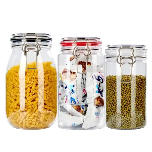 Ensemble de bocaux en plastique pour le stockage alimentaire, récipient en plastique pour céréales, récipient pour spaghetti 3 tailles. Ensemble de bocaux en plastique pour le stockage alimentaire, récipient en plastique pour céréales, récipient pour spaghetti 3 tailles.