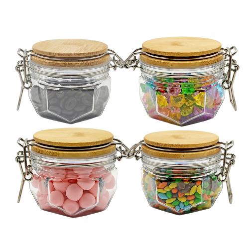 Jar Bottle World 4Pcs 100ml 100ml jars with bamboo lid, PET Pudding Jars Canning Jars for Yogurt Parfait Jam Honey Spices with Plastic Cap