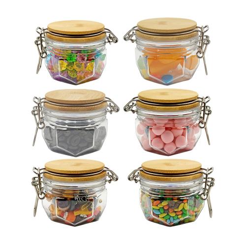 120ml Clear Empty Hexagon Plastic Storage with Lids - Square Plastic Containers - Plastic Jars with Lids ? BPA Free Plastic Jar - Food Grade Air Tight with Easy Grip Handles (6 Pack 32 Oz)