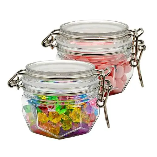 Bouteilles Hexagonales en Plastique Transparent 120ml 2pcs pour Jus, Boissons, Biscuits Bouteilles Hexagonales en Plastique Transparent 120ml 2pcs pour Jus, Boissons, Biscuits