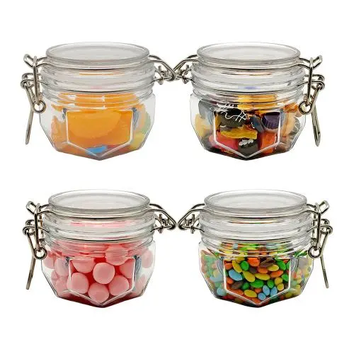 4er PET Leere Honiggläser Hexagon Transparent Haushalt Lager Glasbehälter für Nuss Zucker Dose PET Marmeladenglas, 120ml