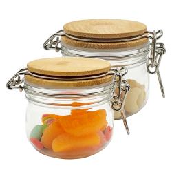 PET Storage with Bamboo Jar Lid, Versatile Mason Sealed jar Transparent Storage Containers Herbs Pot for Kitchens Home-B 2pcs