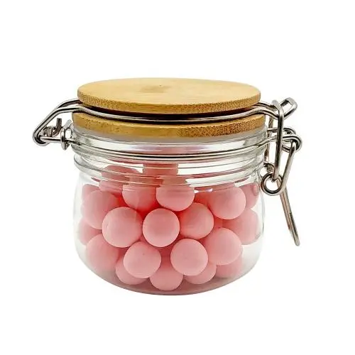 Unique shape Graduated Measuring airtight 500ml plastic pet jar with bamboo lid Unique shape Graduated Measuring airtight 500ml plastic pet jar with bamboo lid
