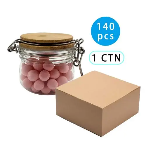 140PCS 200ml/ Leere, Wiederverwendbare Mini Klare PET-Flaschen mit versiegelter Bambusdeckel für Marmelade, Honig, Gewürze, Tee, Kaffee
