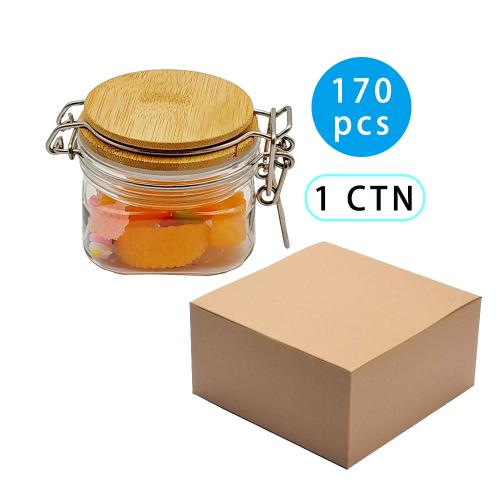 170pcs 150ml square chocolate sugur plastic Pet bottle with bamboo wooden cap