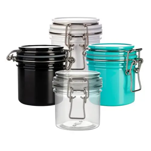 Klare Kunststoff-Lebensmittelflasche, Küchen-Lebensmittelbehälter, Lebensmittel-Aufbewahrungsbox, Müsli-Aufbewahrungsbehälter für Süßigkeiten, Kekse, Reis, Zucker, Mehl, Snacks. Klare pinke Deckel. Kleine Größe.