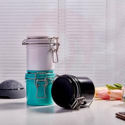 Black 200ml Frosted Plastic Pet Jars Feeling Bottle with bamboo lid and stainless buckle locker