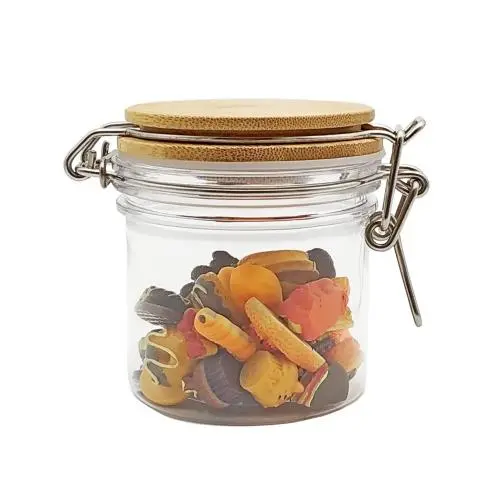 Bouteilles de stockage alimentaire PET, pots en verre scellés avec couvercle en bambou, grande capacité, idéal pour bonbons, thé, etc. (200 ml) Bouteilles de stockage alimentaire PET, pots en verre scellés avec couvercle en bambou, grande capacité, idéal pour bonbons, thé, etc. (200 ml)