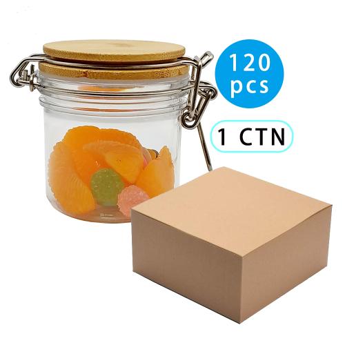 140pcs 200ml Air Tight Moisture Proof Pop Top PET Jar with Bamboo lid, Smell Proof Storage Replacement Plastic Pet Container with Lid