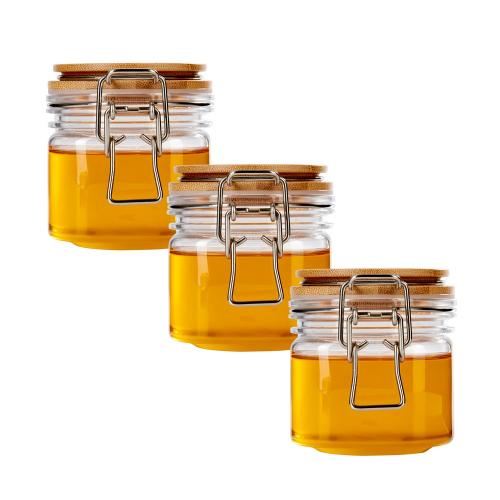 Hot Selling Airtight Container Plastic Pet Honey jars Replacement Cookie Storage Jar Replaced Pet Jar with bamboo Lids 3pcs