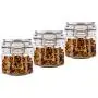 Verkaufte Ware: 3 Stück klare, wiederverwertbare Kunststoffbehälter, 250 ml Fassungsvermögen, quadratisch, mit breitem Mund und luftdichter Verschlusskappe.