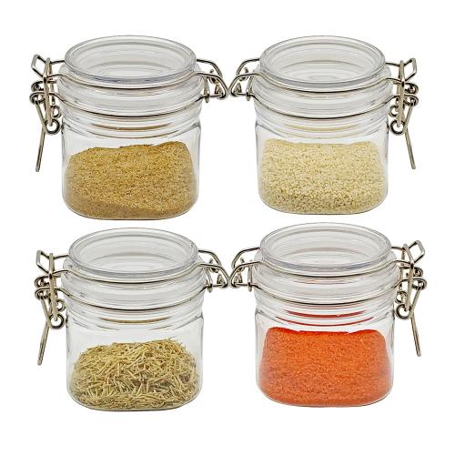  250ml 4 packs Mini Jar Set -Clear BPA Free PET Storage Containers -Airtight Canister Set for Spice Storage