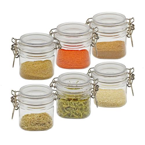 250ml Small PET Jars With Airtight Lids, PET Spice Jars - Leak Proof Rubber Gasket and Hinged Lid for Home and Kitchen, Small PET Containers with Lids for Party Favors (6 Pack)